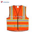 Neon Orange High Visibility Reflective Safety Vest with Pockets and Zipper Double Horizontal Reflective Strips ANSI/ISEA